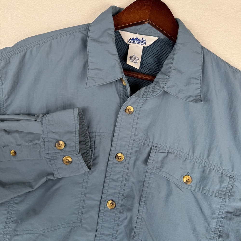 Campmor Nylon Shirt Mens L Vented Roll Up Sleeve‎ Chest Pockets Lightweight